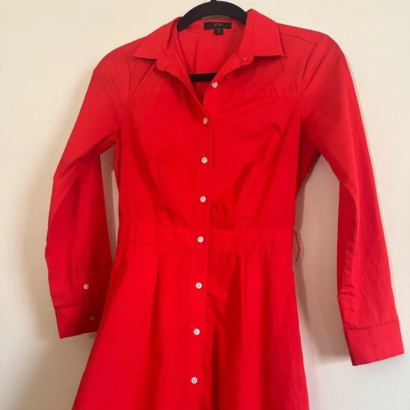 J.Crew Poplin Bright Cerise Cotton Tie Waist Dress size 00 - Picture 7 of 13
